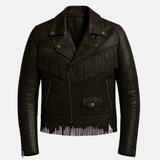 Men’s Black Fringe Jacket Western Leather Cowboy Coat Handmade Vintage Rodeo Style