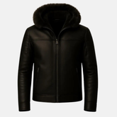 Men’s Handmade Leather Jacket with Fur Hood – Genuine Warm Lined Winter Coat
