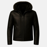 Men’s Handmade Leather Jacket with Fur Hood – Genuine Warm Lined Winter Coat