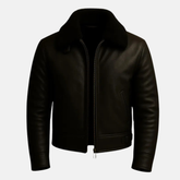 Genuine Leather Aviator Bomber Jacket for Men – Black Fur Collar Design