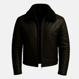 Genuine Leather Aviator Bomber Jacket for Men – Black Fur Collar Design