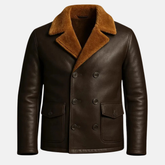 Men’s Brown Shearling Jacket Real Leather Winter Coat Warm Fur Lined Jacket