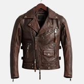 Handmade Brown Leather Biker Jacket – Classic Moto Style Men’s Motorcycle Coat