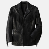 Handmade Mens Western Jacket, Vintage Cowboy Leather Fringe Coat in Classic Black Cowboy Style
