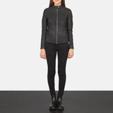 Women’s Kelsee Distressed Black Leather Biker Jacket