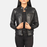 Women’s Zenna Black Leather Bomber Jacket