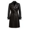 Women’s Black Leather Trench Coat Handmade Belted Long Coat Double Breasted Winter Jacket