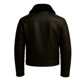 Genuine Leather Aviator Bomber Jacket for Men – Black Fur Collar Design