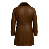 Women’s Leather Trench Coat Double Breasted Long Coat Handmade Belted Winter Jacket