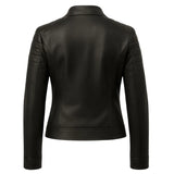 Handmade Women’s Black Leather Motorcycle Jacket – Slim Fit Biker, Classic Cafe Racer Moto Jacket