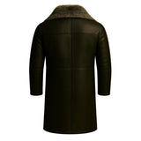 Genuine Leather Aviator Overcoat: Fur Lined Winter Jacket
