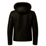 Men’s Handmade Leather Jacket with Fur Hood – Genuine Warm Lined Winter Coat