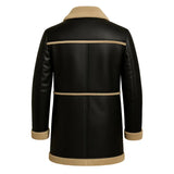 Men’s Shearling Leather Coat Black Winter Jacket Warm Long Fur Lined Coat