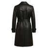 Women’s Black Leather Trench Coat Handmade Belted Long Coat Double Breasted Winter Jacket