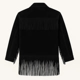 Men’s Black Western Fringe Jacket Handmade Suede Leather Cowboy Coat Vintage Rodeo Style