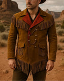 Men’s Western Fringe Coat Vintage Leather Cowboy Jacket Handmade Rodeo Style