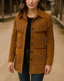 Women’s Western Fringe Jacket Suede Leather Coat | Vintage Cowgirl Rodeo Style