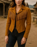 Women’s Western Fringe Jacket Suede Cowgirl Coat Handmade Vintage Rodeo Style