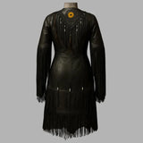 Handmade Leather Wedding Dress Women’s Long Fringe Gown, Western Style Native Powwow Regalia Maxi