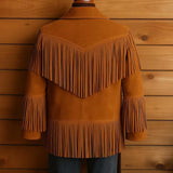 Women’s Long Fringe Leather Jacket Handmade Western Cowgirl Boho Coat, Vintage Festival Style Outerwear