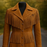 Women’s Studded Fringe Leather Jacket Western Cowgirl Boho Style Coat, Vintage Rodeo Festival Outfit