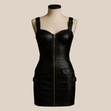 Handmade Black Leather Bodycon Dress: Sleeveless Mini/Midi Party Outfit