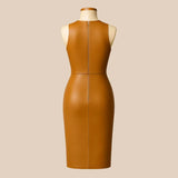 Handmade Black Leather Midi Dress: Sleeveless Bodycon Cocktail Outfit