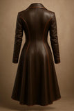 Handmade Brown Genuine Leather Trench Coat Dress: Elegant Long Coat