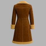 Women’s Brown Vintage Leather Trench Coat – Stylish Western Winter Long Coat, Warm Outdoor Wear