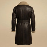 Men’s Brown Shearling Genuine Leather Trench Coat - Handmade Belted Winter Outerwear