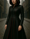 Handmade Black Gothic Leather Hooded Coat for Women Long Trench Corset Jacket Dark Fantasy Cloak Medieval Witch Costume
