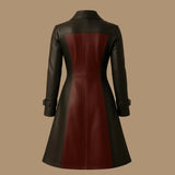 Handmade Two-Tone Leather Coat: Women's Buckle Trench, Gothic Fashion
