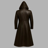 Handmade Men's Brown Leather Hooded Trench Coat: Gothic Medieval Overcoat