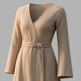 Handmade Fringe Wrap Dress: Western Boho Leather-Look Wool Blend