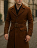 Men's Handmade Brown Suede Leather Trench Coat: Vintage Belted Winter Outerwear