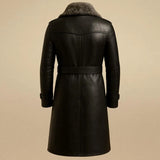 Handmade Black Leather Trench Coat: Men's Vintage Fur Collar Winter Jacket