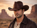 Premium Dark Brown Leather Cowboy Hat for Men – Classic Western Wide Brim Hat