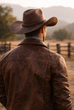 Classic Brown Leather Cowboy Hat for Men – Western Wide Brim Hat with Braided Band