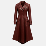 Womens Maroon Leather Trench Coat: Handmade Vintage Style Genuine Leather