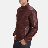 Mens Burgunn Dee Maroon Leather Biker Jacket
