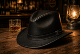 Vintage Black Leather Cowboy Hat – Classic Western Wide Brim Hat for Men & Women