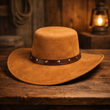 Tan Suede Cowboy Hat for Men & Women – Wide Brim Western Hat with Studded Leather Band