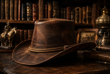 Vintage Distressed Leather Cowboy Hat – Rustic Western Outback Hat for Men & Women