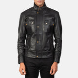 Mens Darren Black Leather Biker Jacket