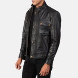 Mens Darren Black Leather Biker Jacket
