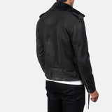 Mens Furton Disressed Black Leather Biker Jacket