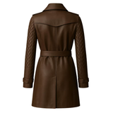 Handmade Brown Quilted Leather Trench Coat: Vintage Belted Overcoat