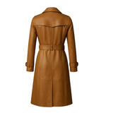Women’s Handmade Genuine Leather Trench Coat – Long Belted Overcoat, Classic Luxury Outerwear