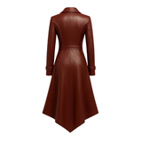 Womens Maroon Leather Trench Coat: Handmade Vintage Style Genuine Leather