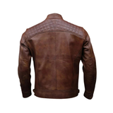 Brown Cowhide Leather Biker Jacket – Vintage Cafe Racer Style